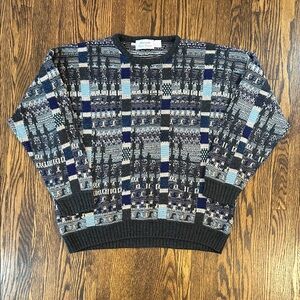 Vintage 90s Wool Blend Geometric Patterned Knit Sweater
